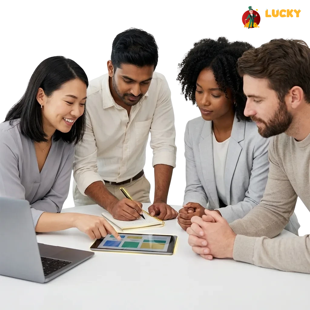 LuckyMister UK-licensed online casino and sports betting platform shown on desktop and mobile with welcome bonus offer