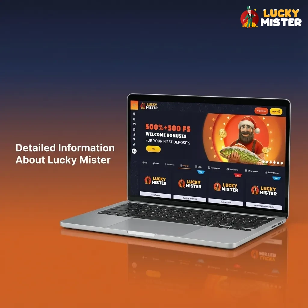 Lucky Mister UK gambling site interface showing sports betting, live odds, casino games and account security options
