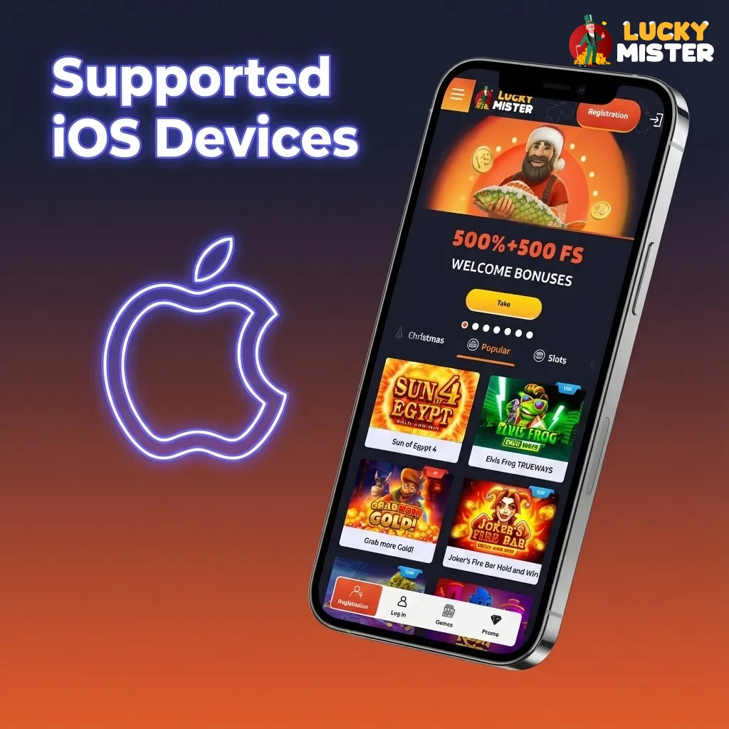 Chart of supported Apple devices for Lucky Mister iOS PWA, listing recent iPhone and iPad models.