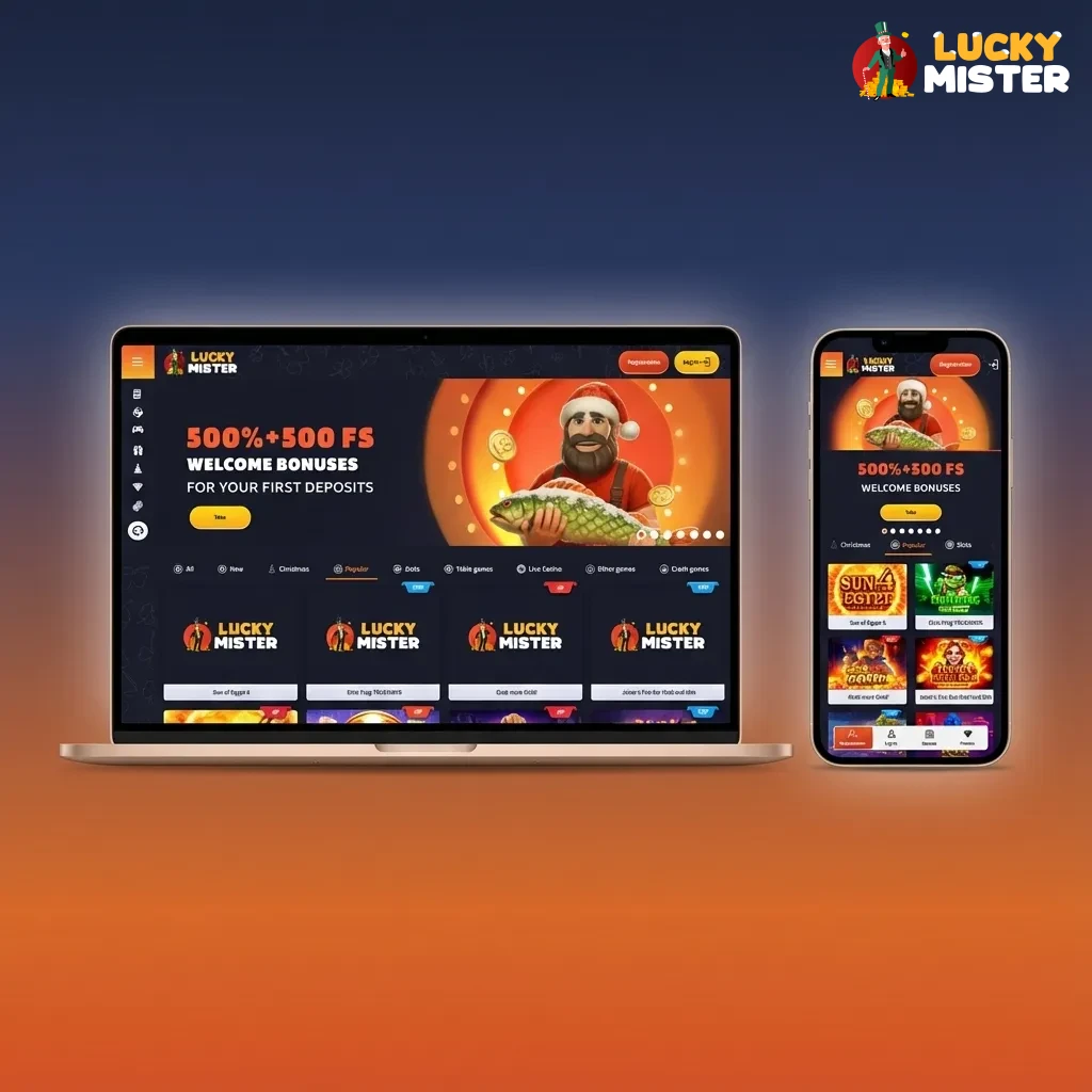 LuckyMister UK betting site interface with clean layout and fixed top navigation to sports, casino, promos, support, and account