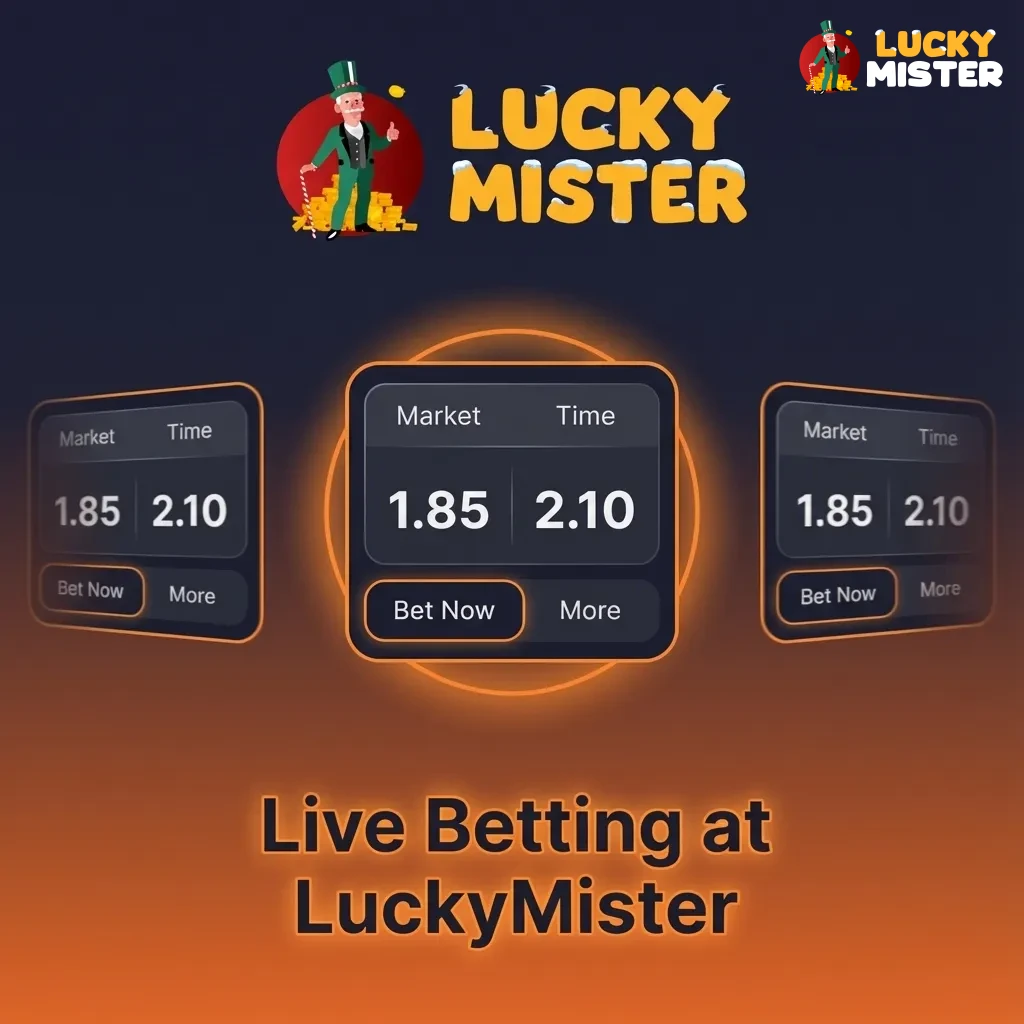 Laptop screen showing Lucky Mister live betting interface with dynamic odds and scoreboards for multiple sports