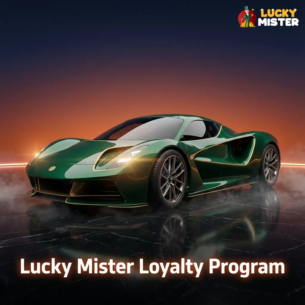 Lucky Mister Loyalty Program graphic showing tiered VIP levels, points, and casino and sportsbook reward icons