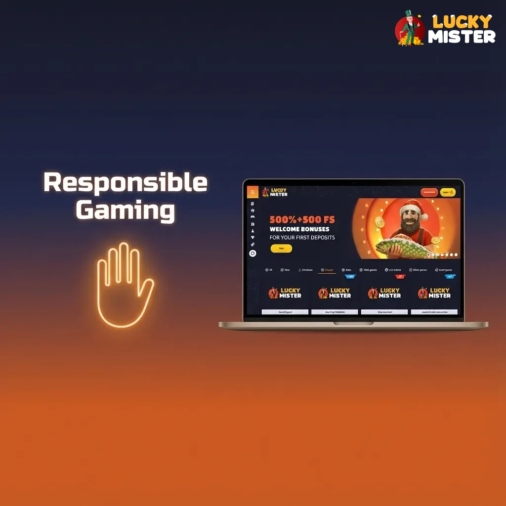 Illustration promoting responsible gaming with tools, limits, breaks, and support to keep gambling safe and under control