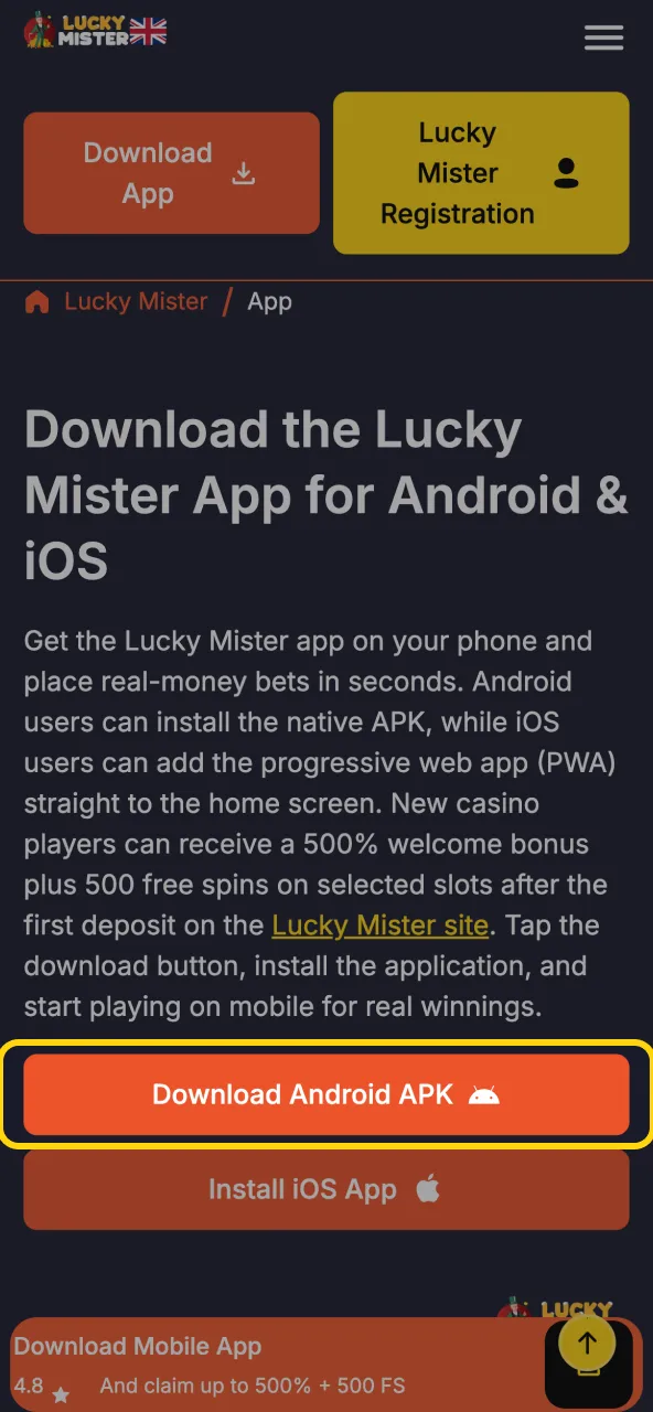 Get Lucky Mister APK download starts from trusted source.