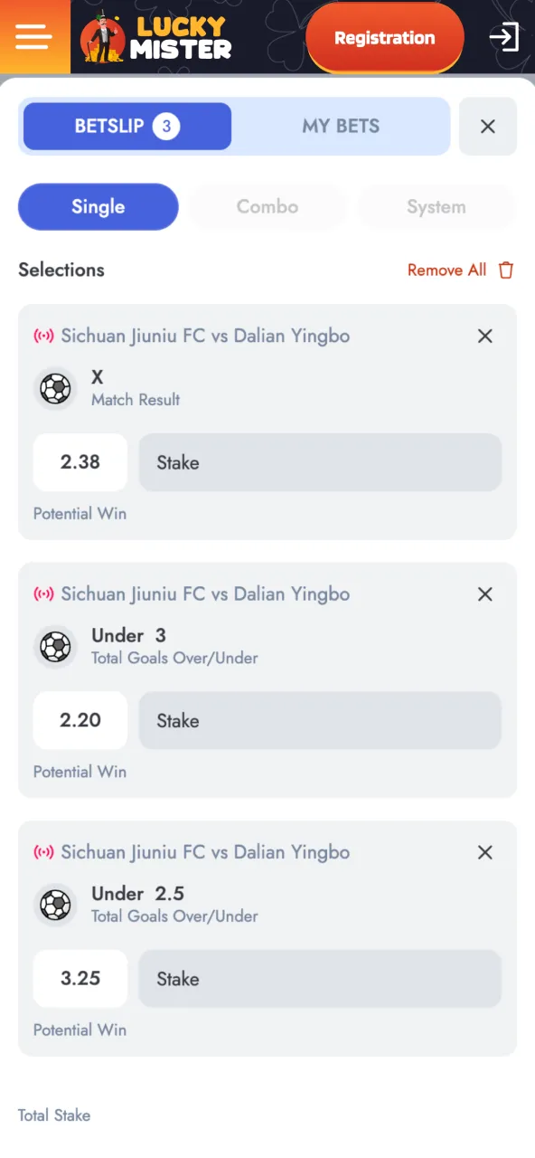 Confirm Lucky Mister wager input stake and finalize selection.