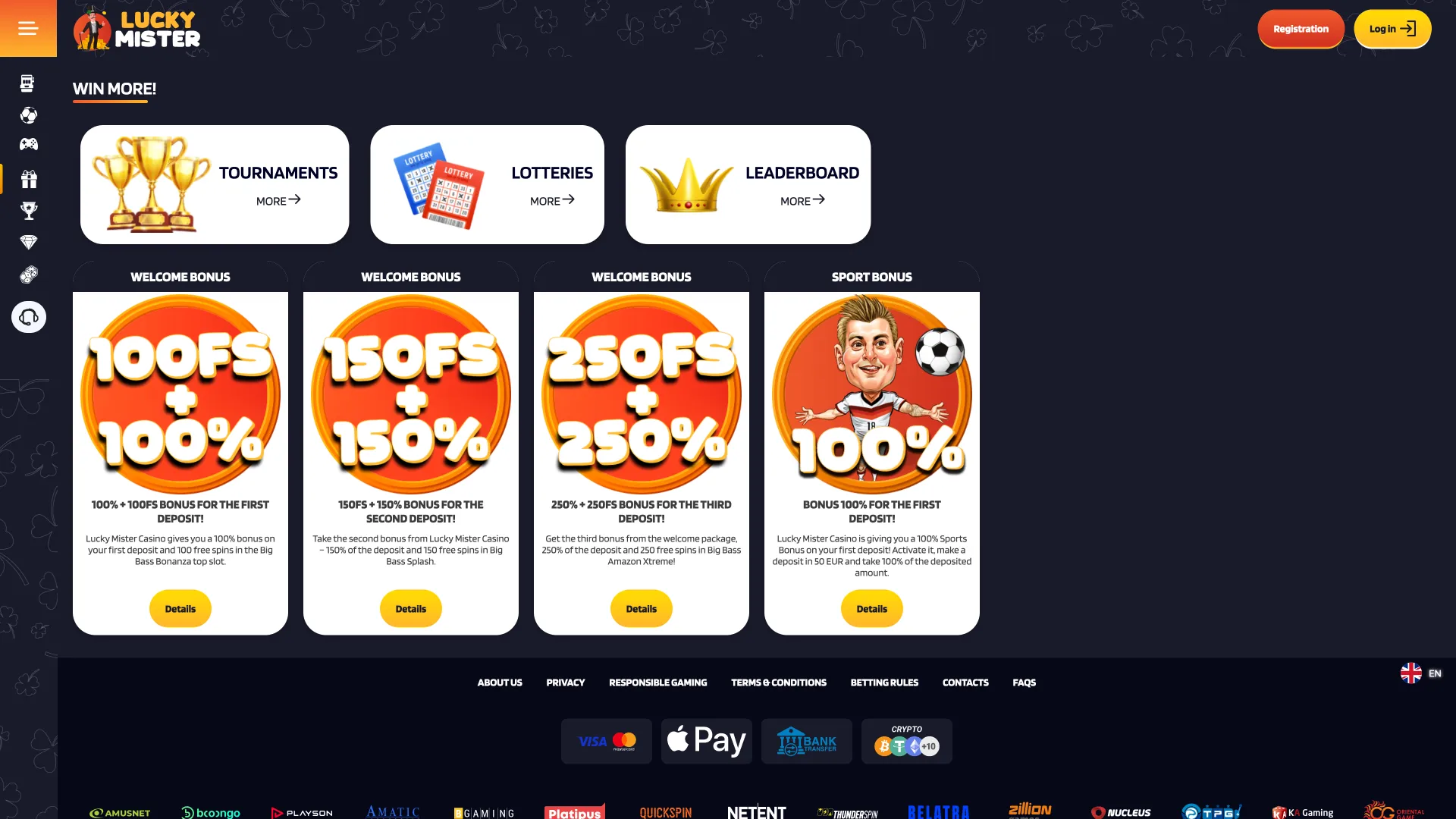 Bonuses Lucky Mister claim welcome rewards and free spins.
