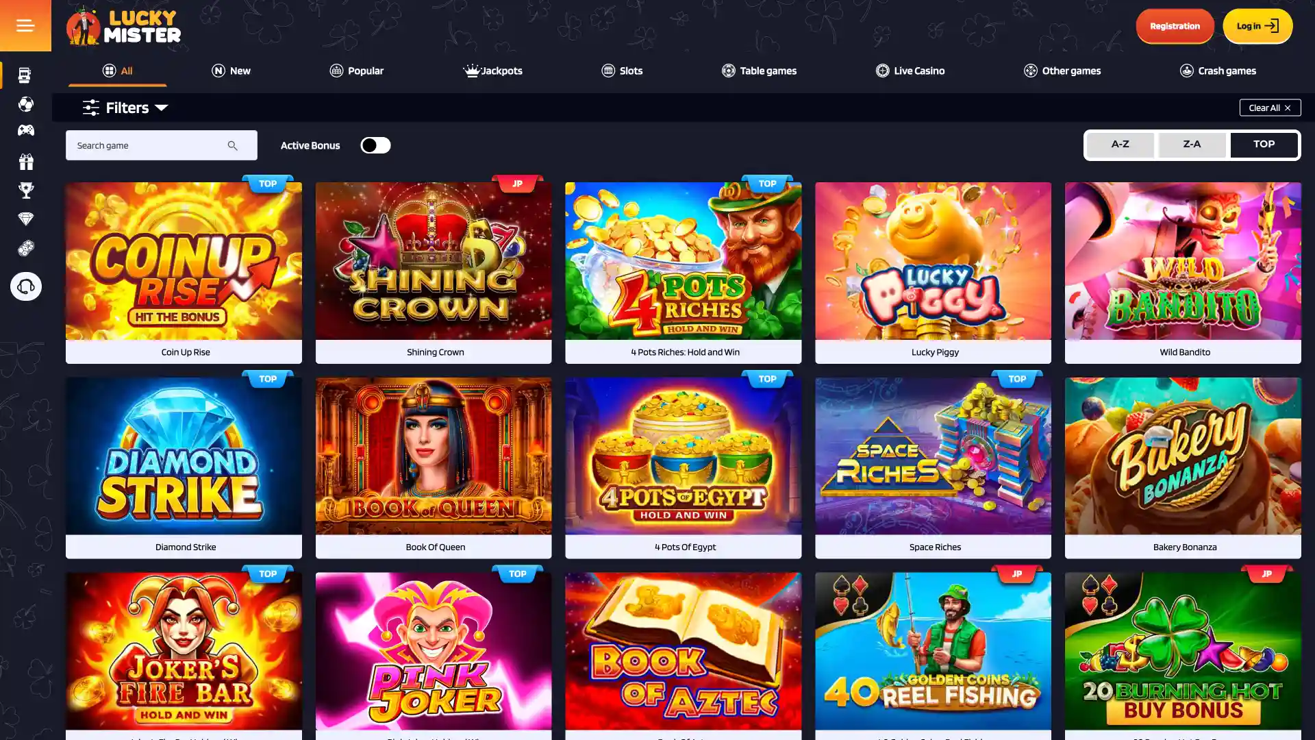 Casino section Lucky Mister explore slots and live dealer games.