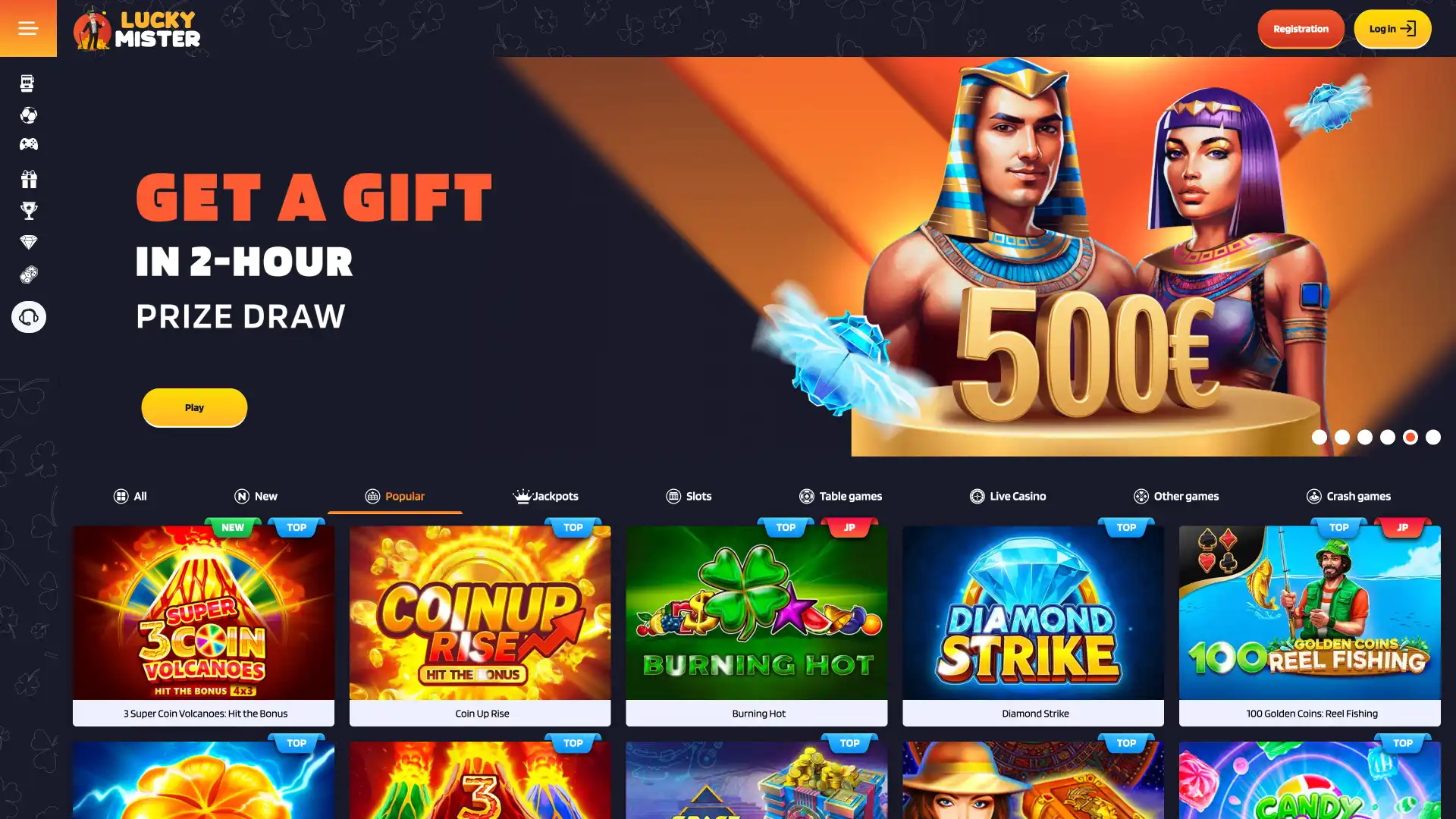 Homepage Lucky Mister entry point for casino and sports.
