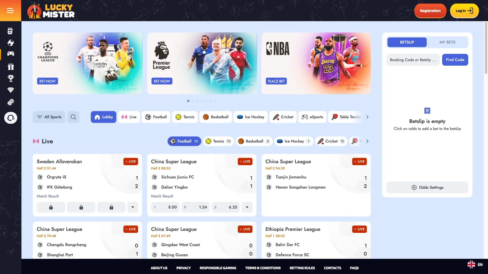 Sports area Lucky Mister browse leagues and betting options.