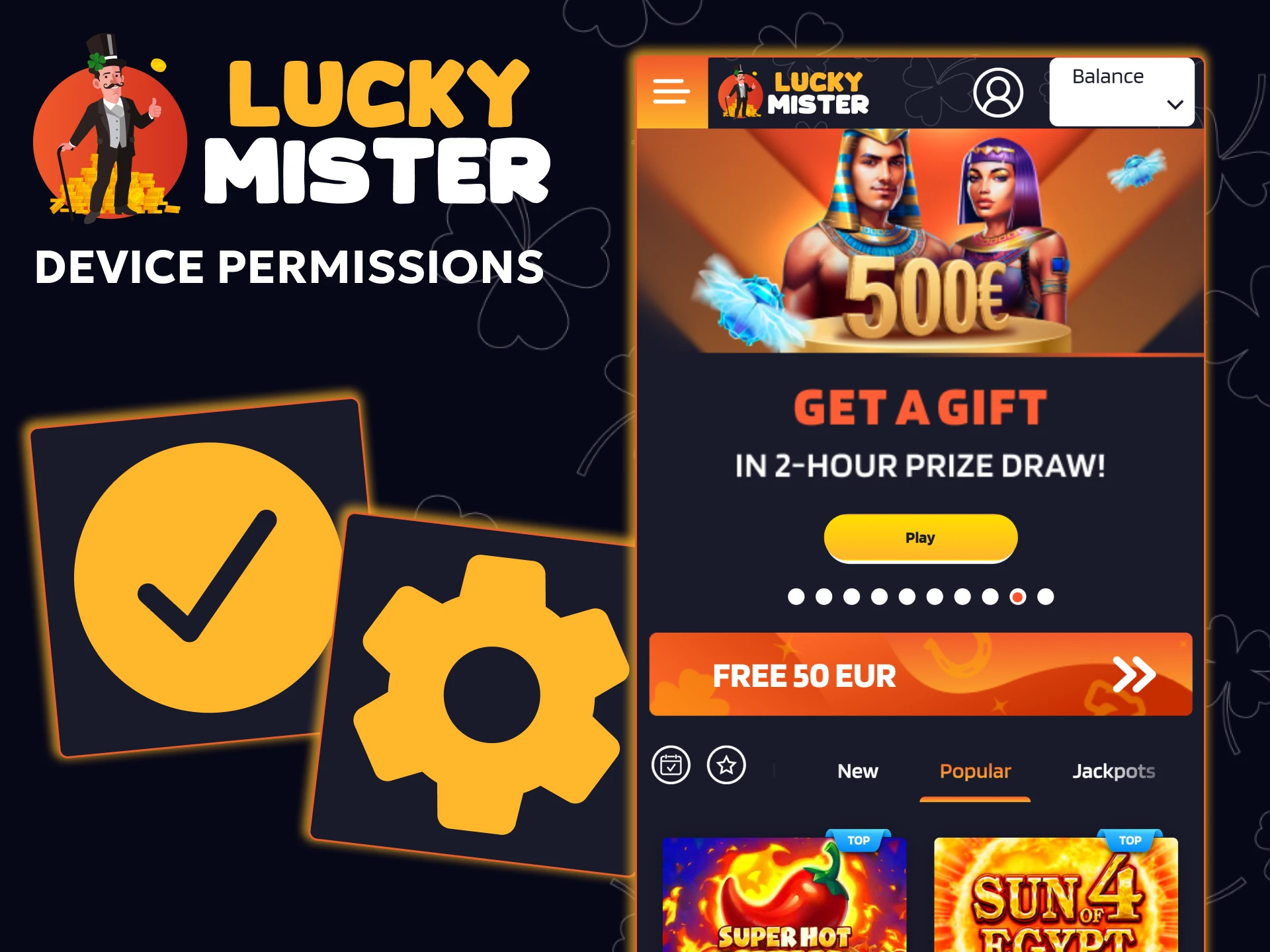 Check the Lucky Mister app's access permissions on your device.