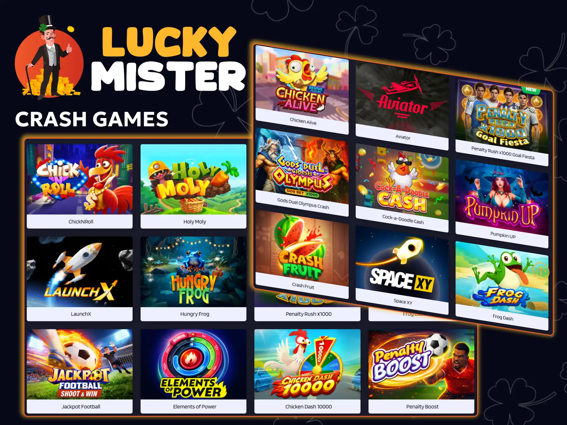 Win big prizes in the Crash series of games available at Lucky Mister casino.