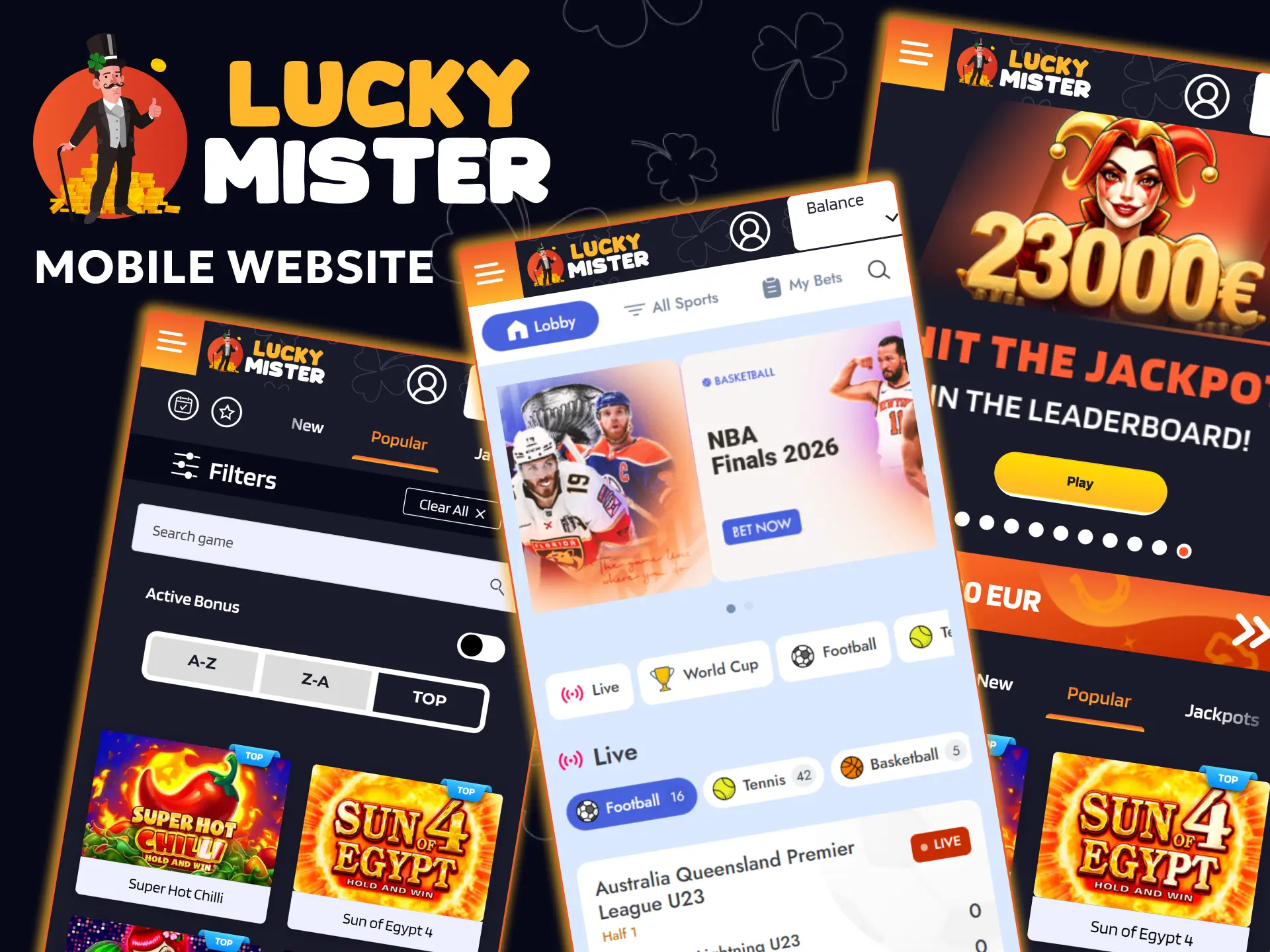 Check out the mobile version of the Lucky Mister website.