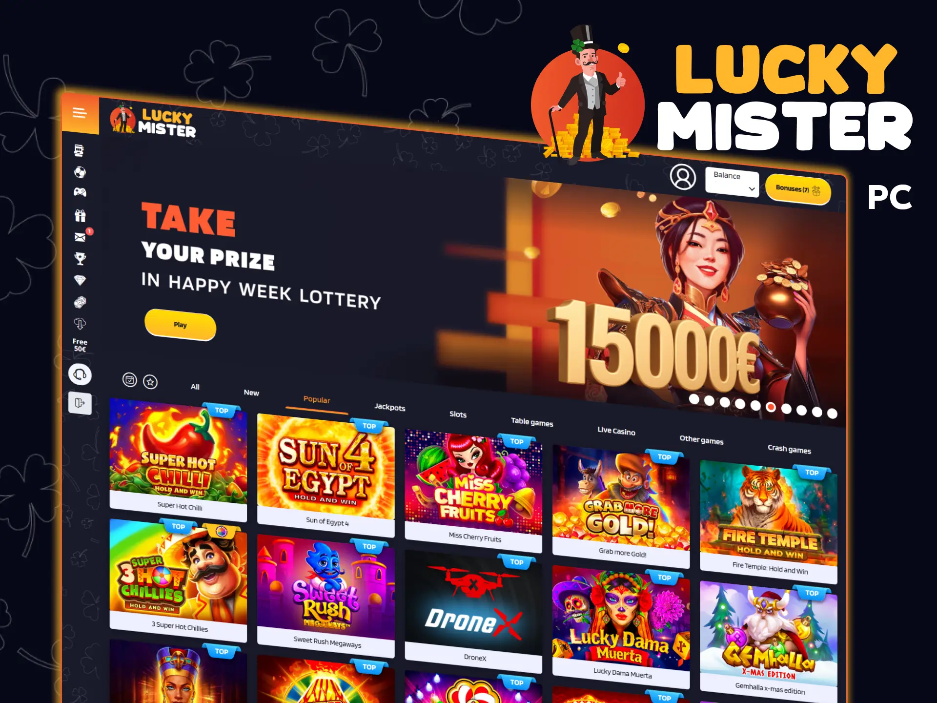 Enjoy the PC version of the Lucky Mister platform.