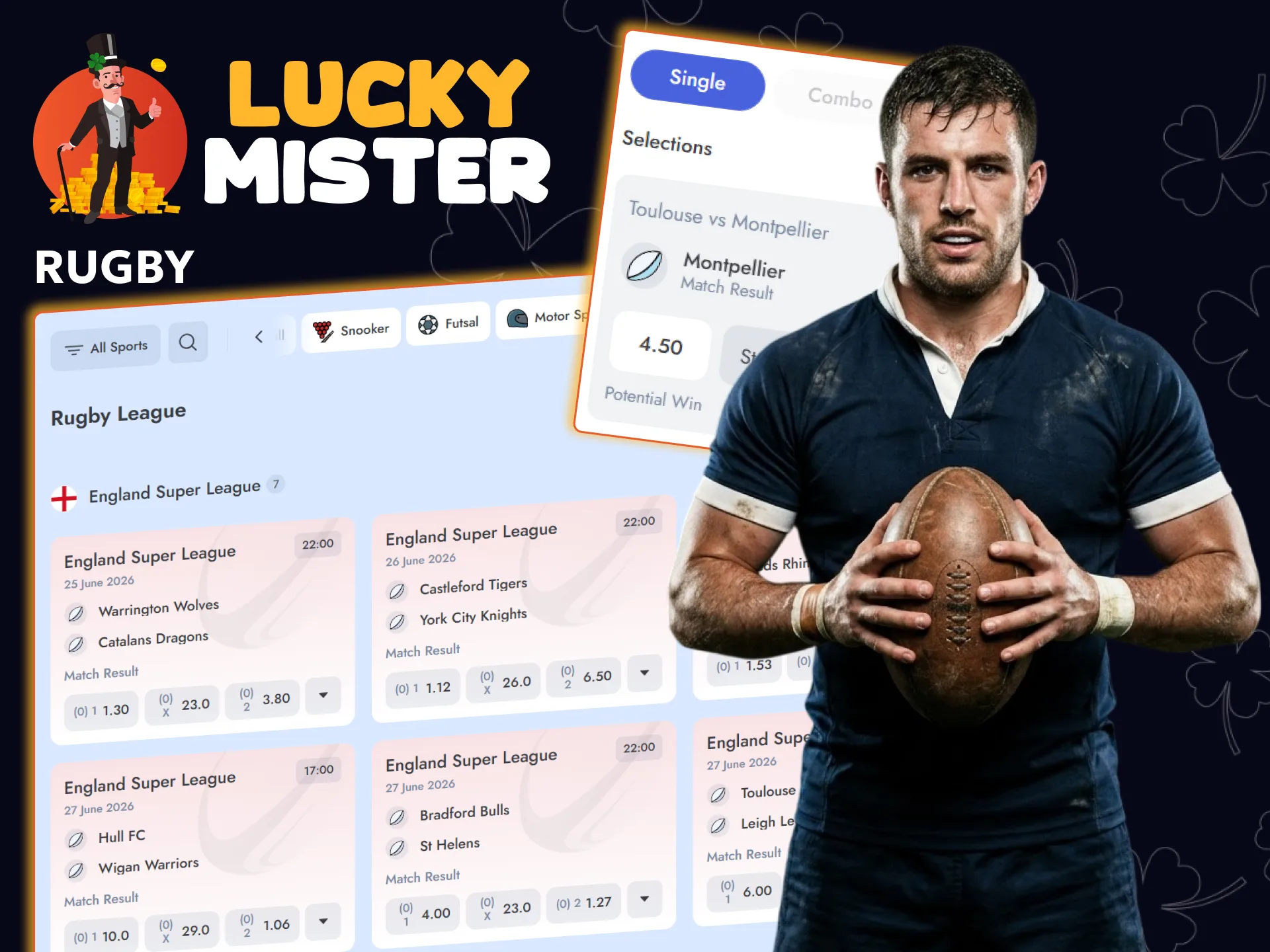 Put your bets on rugby and get lucky at Lucky Mister.
