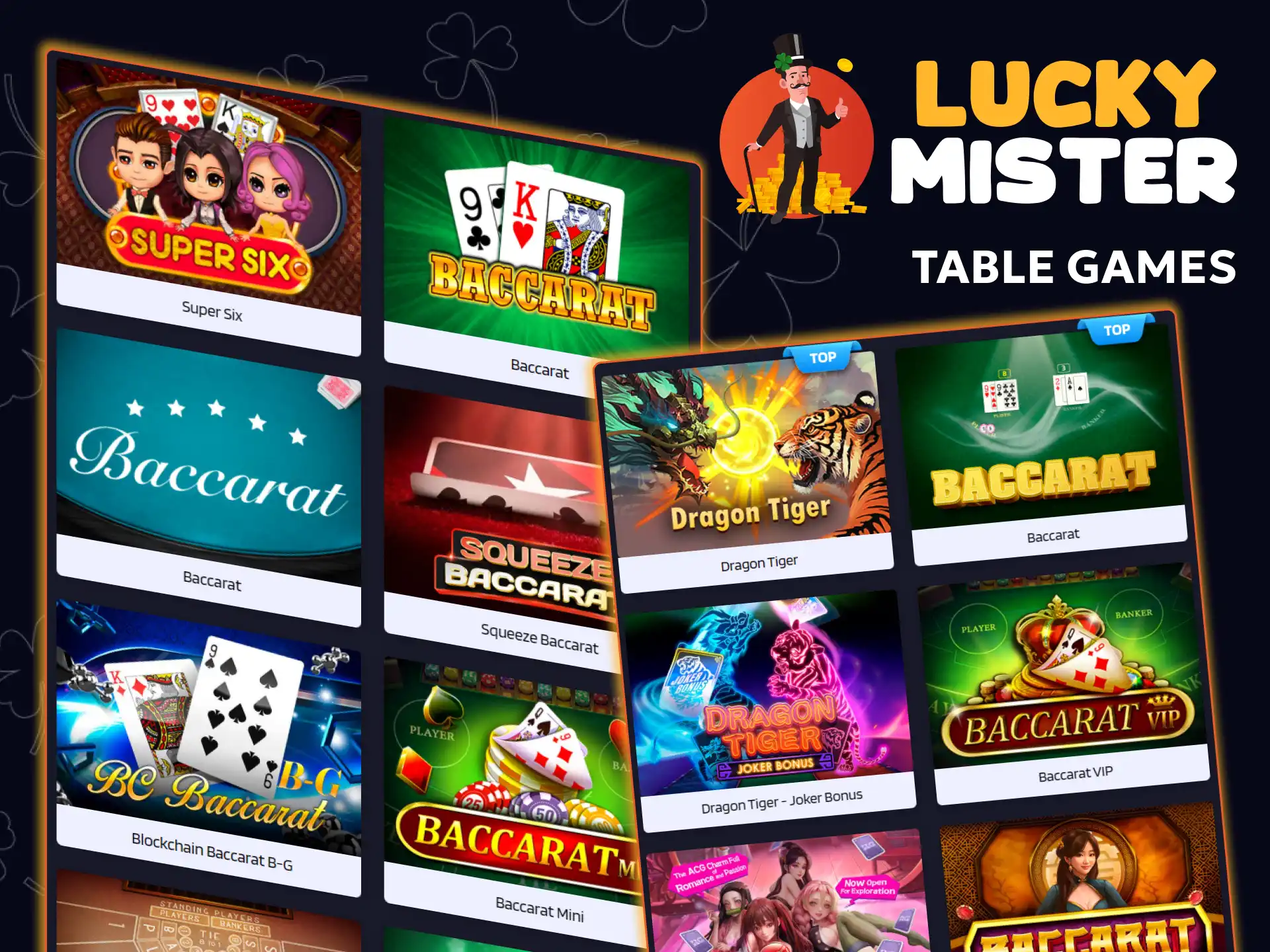 The Table games section features a wide selection of games, so be sure to try them out at Lucky Mister.