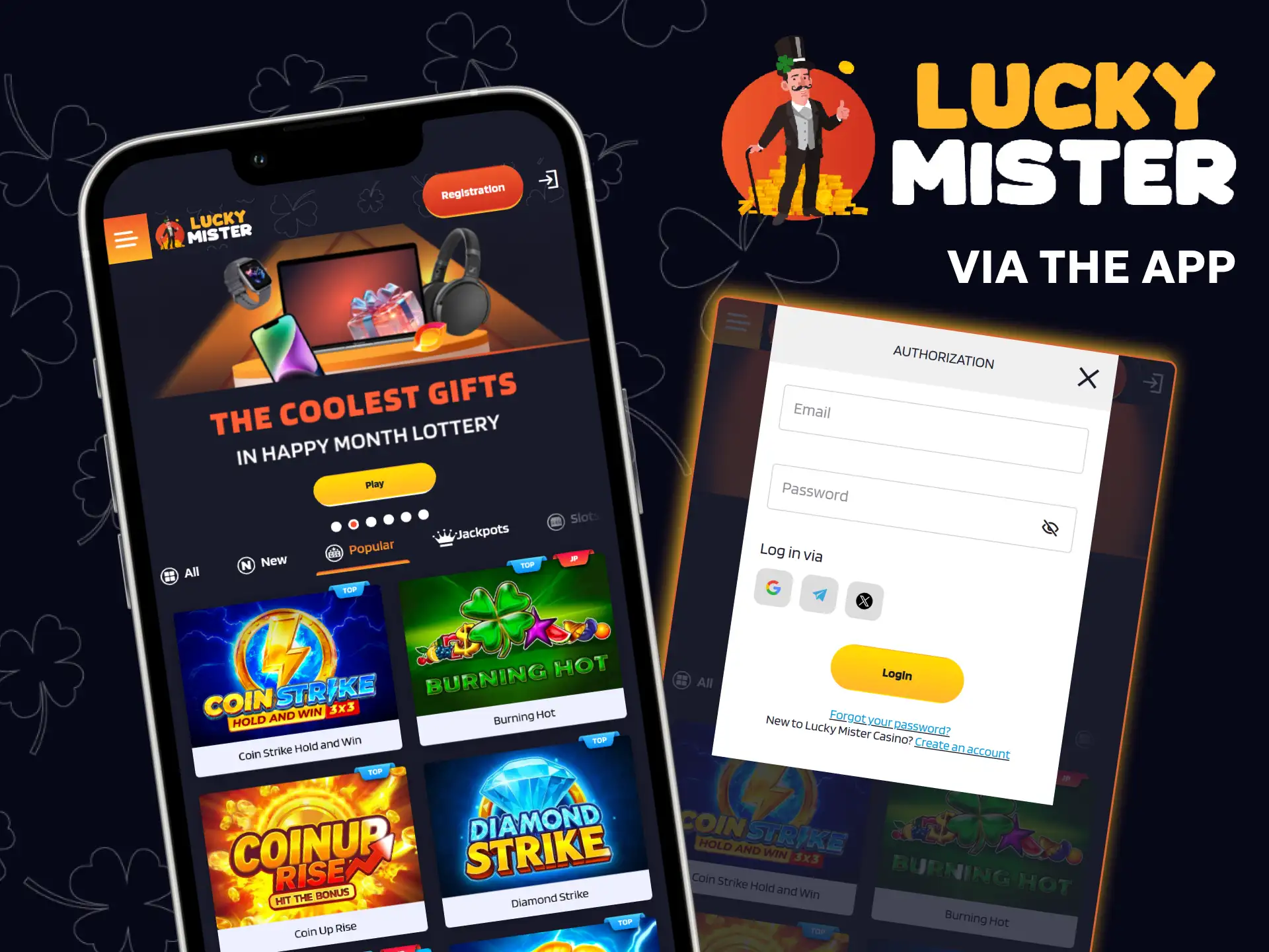 Log in to your Lucky Mister account from your mobile.